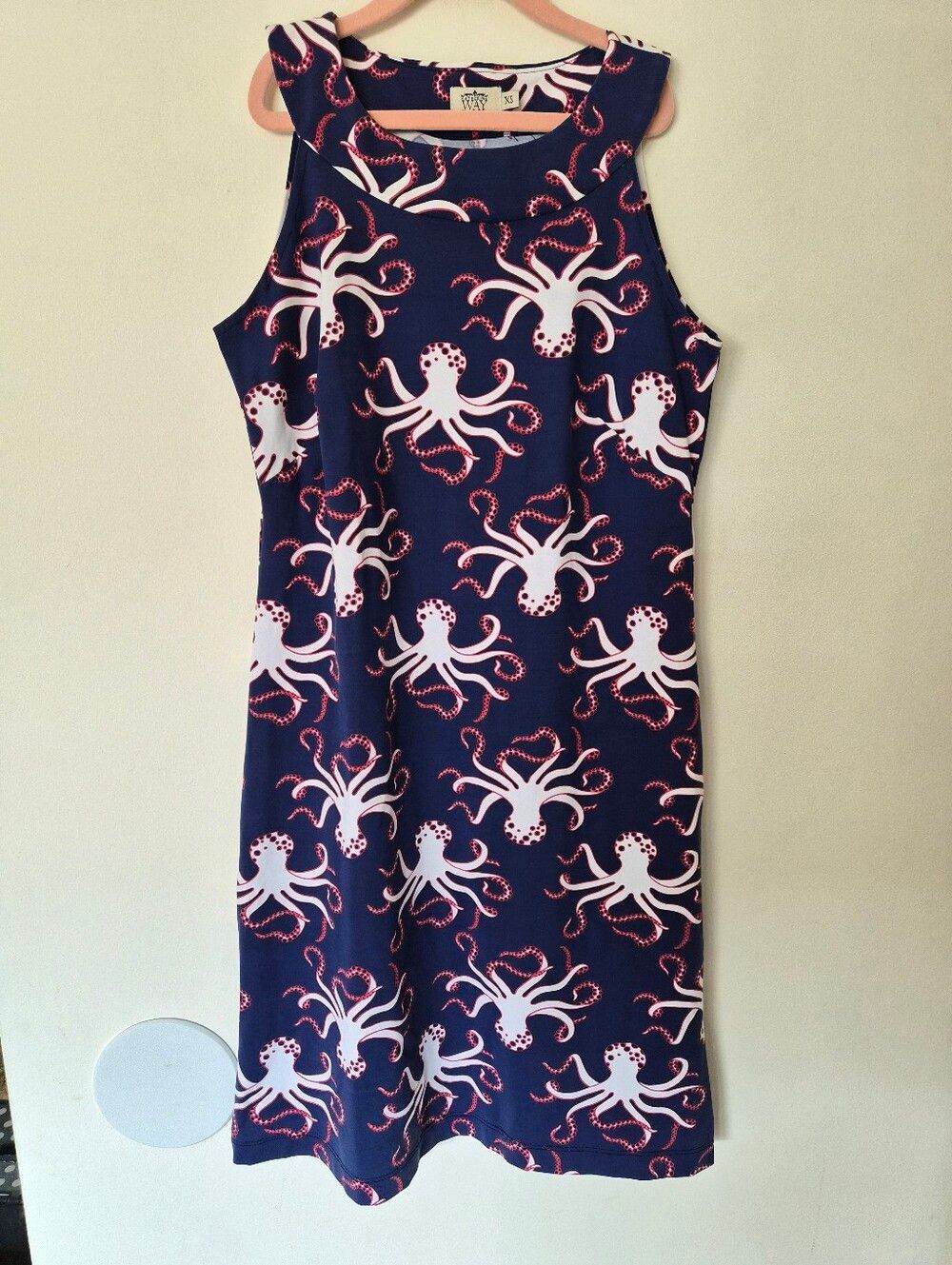 VGUC Katherine Way Octopus Seaside Shift Dress Navy Red White Xsmall